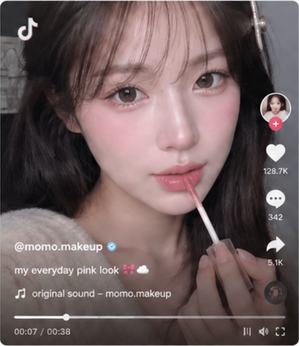 TikTok makeup video showing a soft pink everyday look